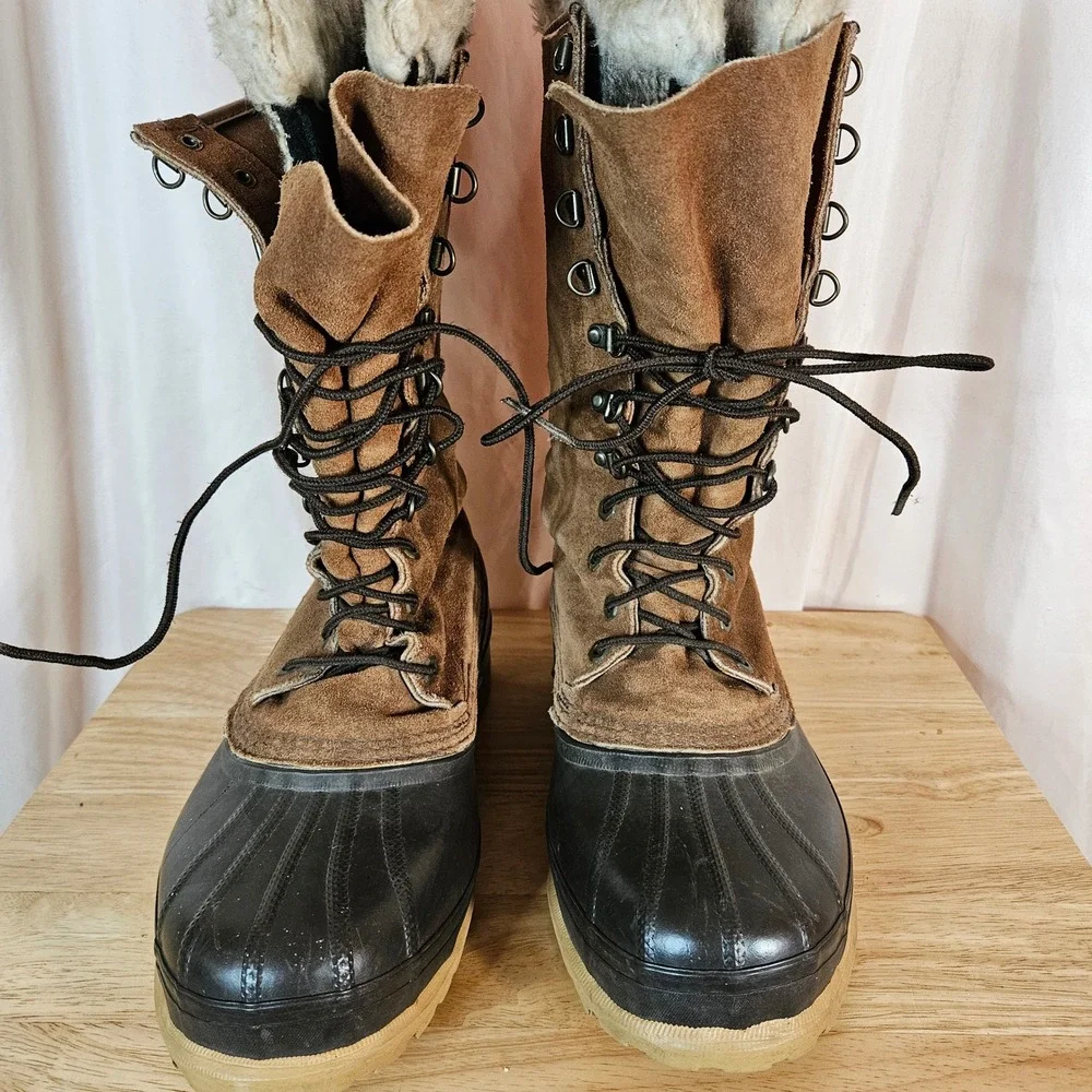 Sorel Kaufman Sherpa Lined Winter Boots Mens 9 Leather Suede Duck Outdoor Rugged